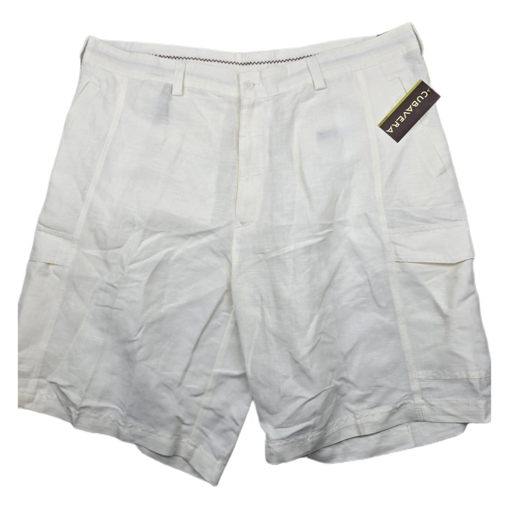 Cubavera Cargo‎ Shorts Mens 40 White Linen Blend Essentials NEW